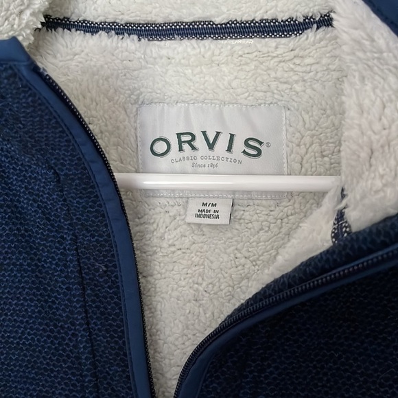 ORVIS mens 1/4 zip sherpa lined pullover sweatshirt navy blue medium - Picture 2 of 4